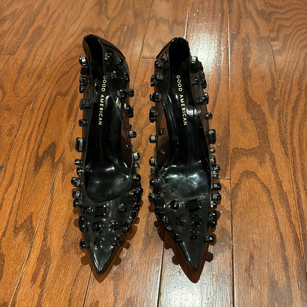 Good American Black Studded Heels Size 8